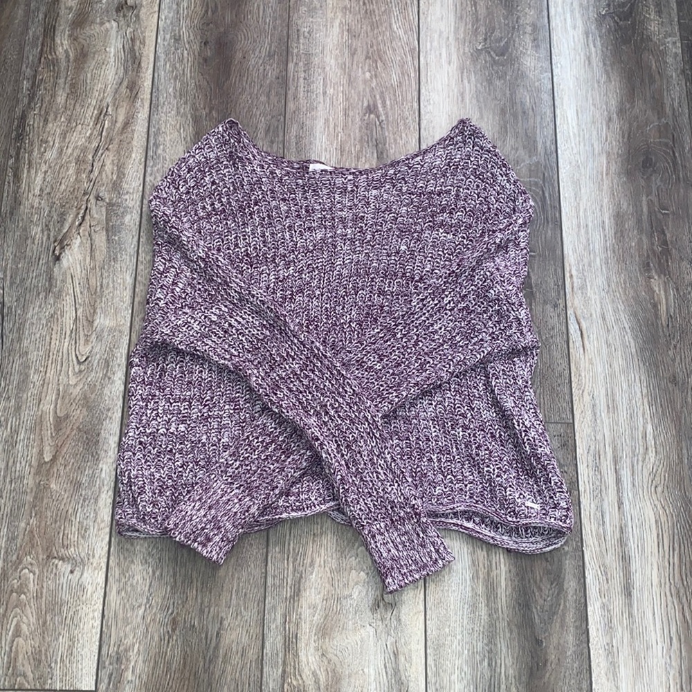PINK Cranberry Off the Shoulder Cropped Sweater